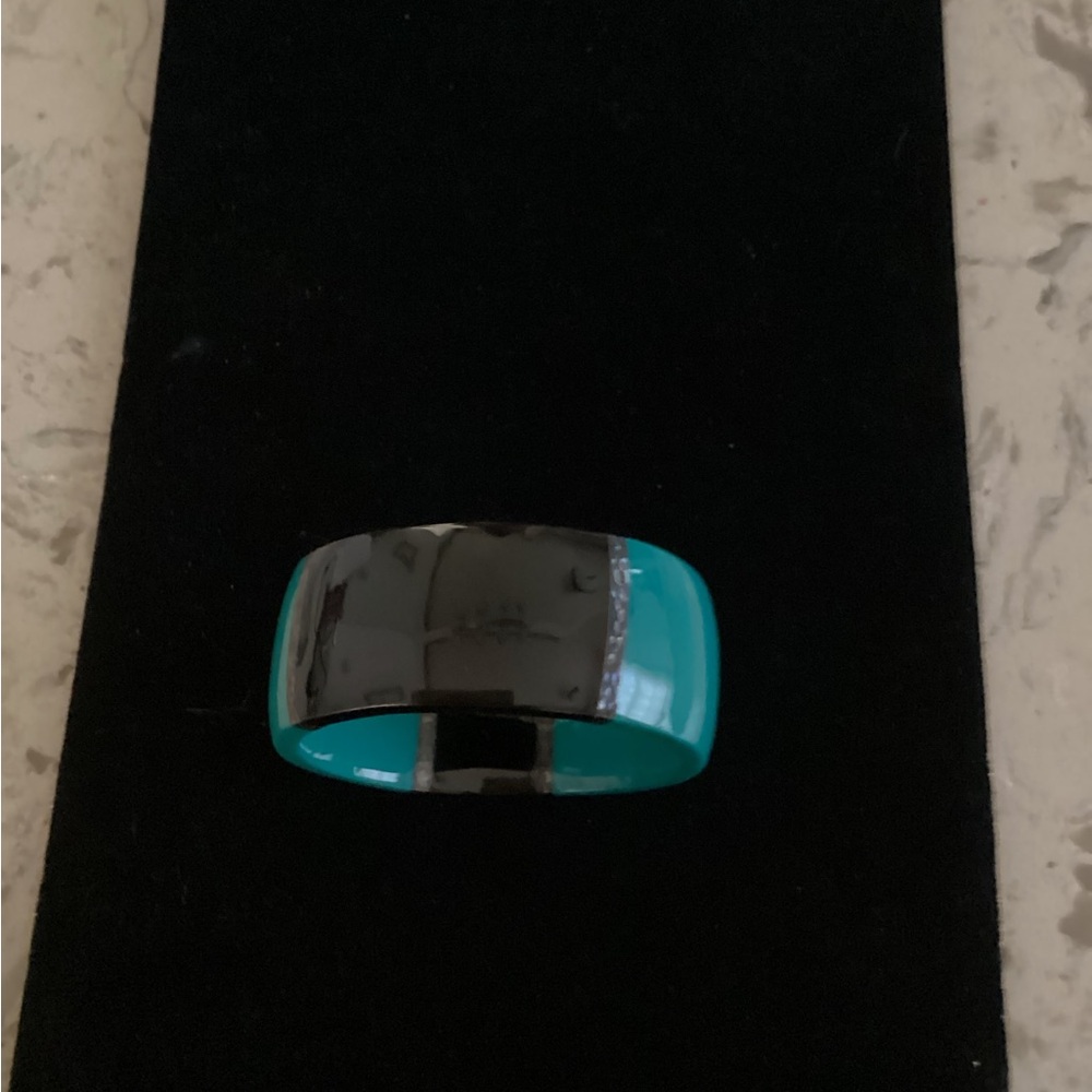 Ippolita Wide Bangle Bracelet Resin & Hammered 925 Silver Black & Blue 8"